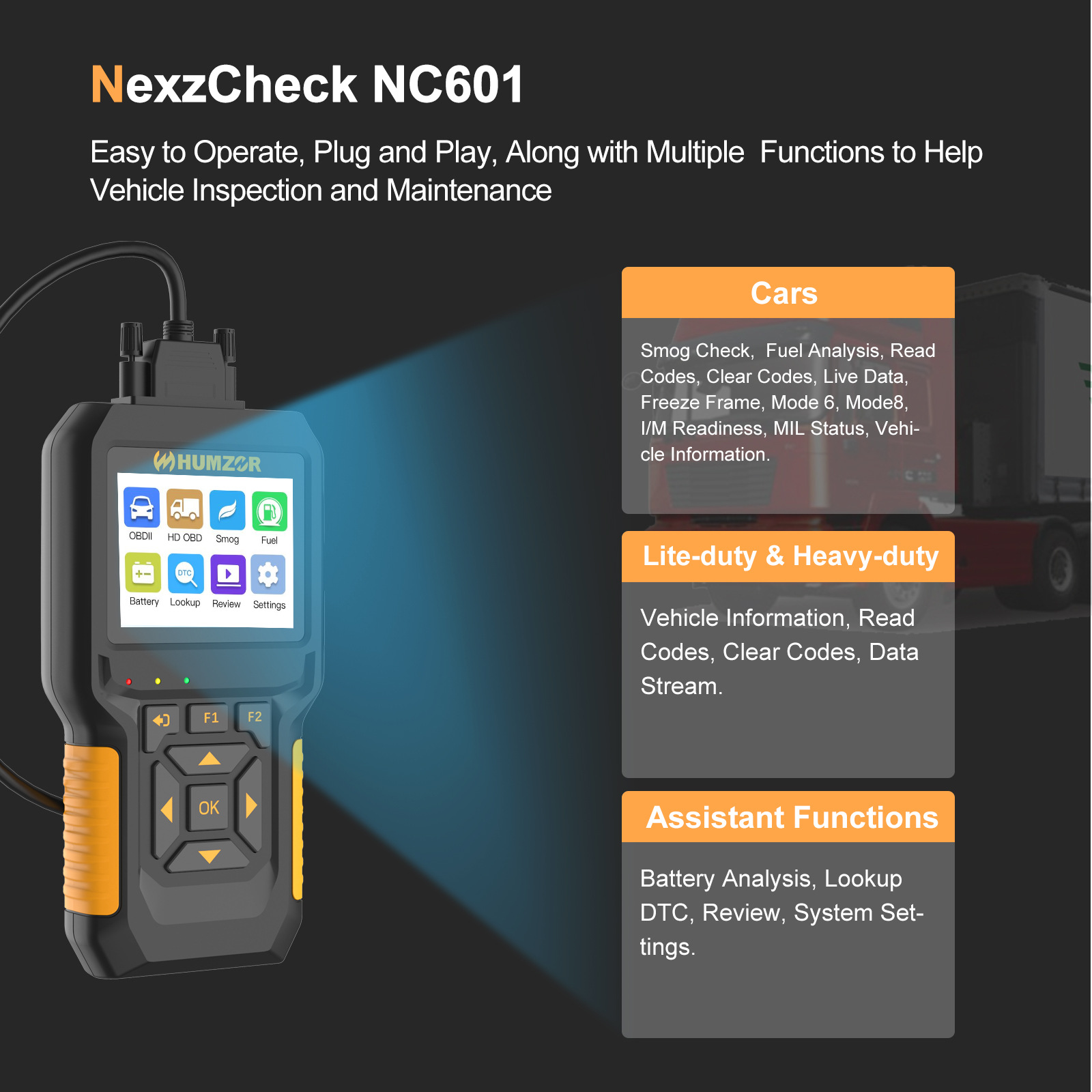 HUMZOE NC601 OBD Vehicle Detec - огляд і ціна Heavy Equipment Diagnostic Tool