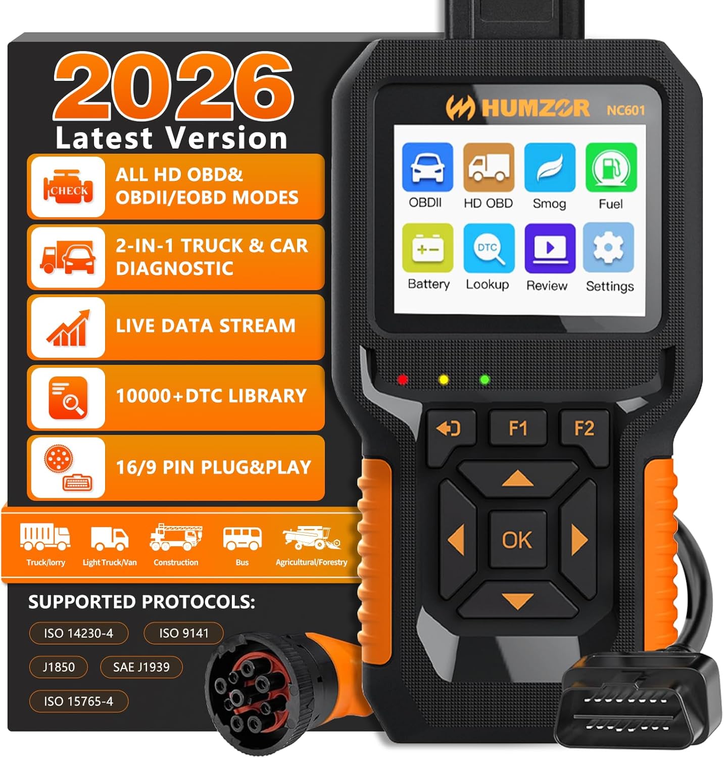 HUMZOR NC601 Car and Truck OBD - огляд і ціна Heavy Equipment Diagnostic Tool