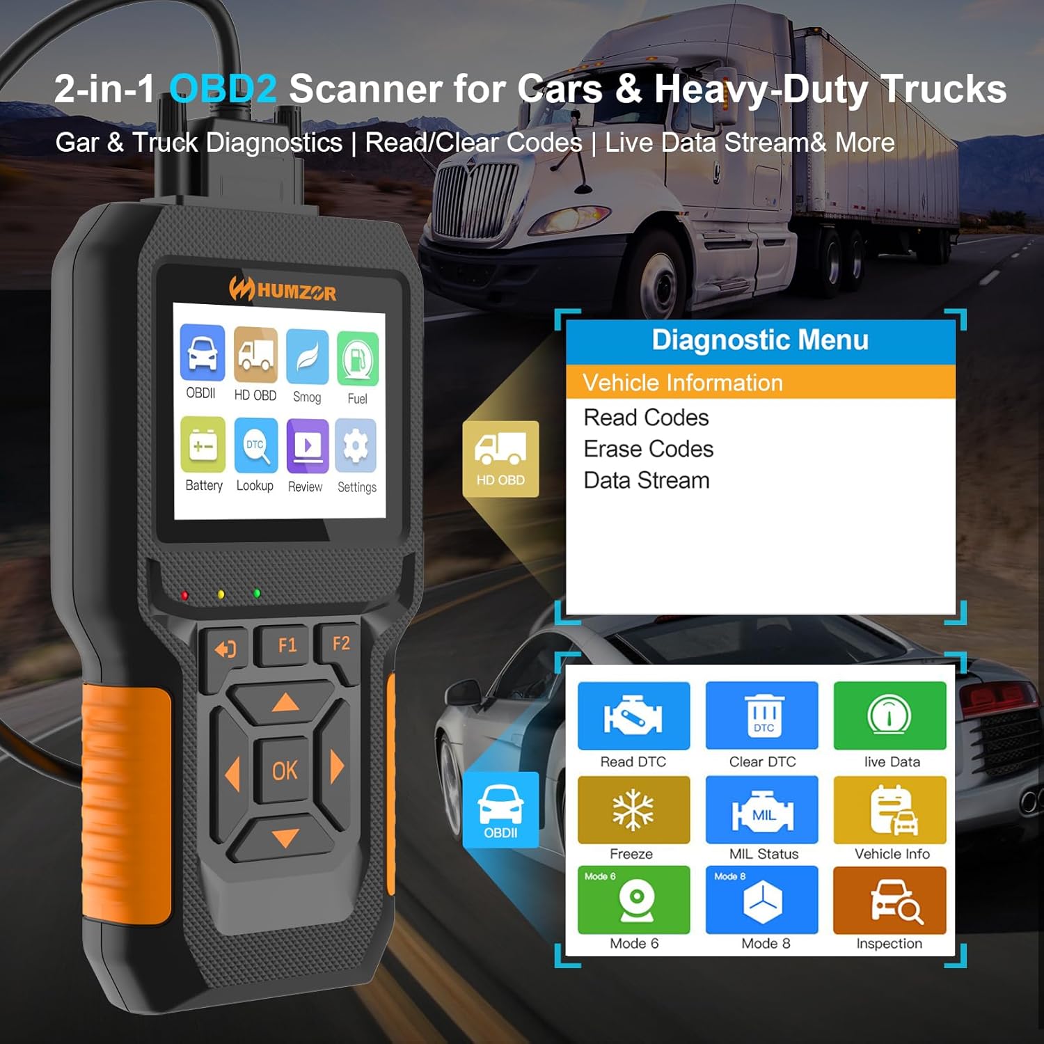 HUMZOR NC601 Car and Truck OBD - огляд і ціна Heavy Equipment Diagnostic Tool