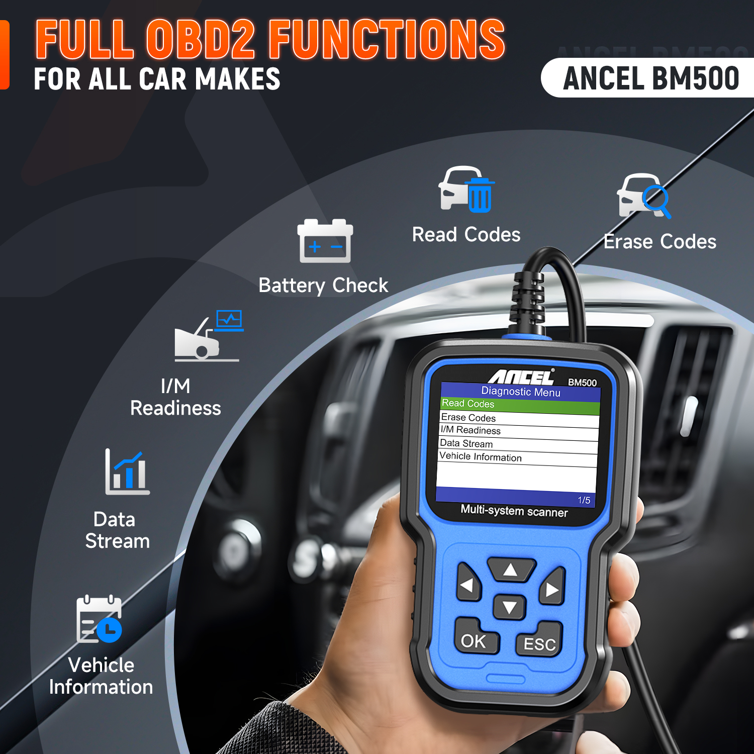 ANCEL BM500 Full System OBD2 S - огляд і ціна Heavy Equipment Diagnostic Tool