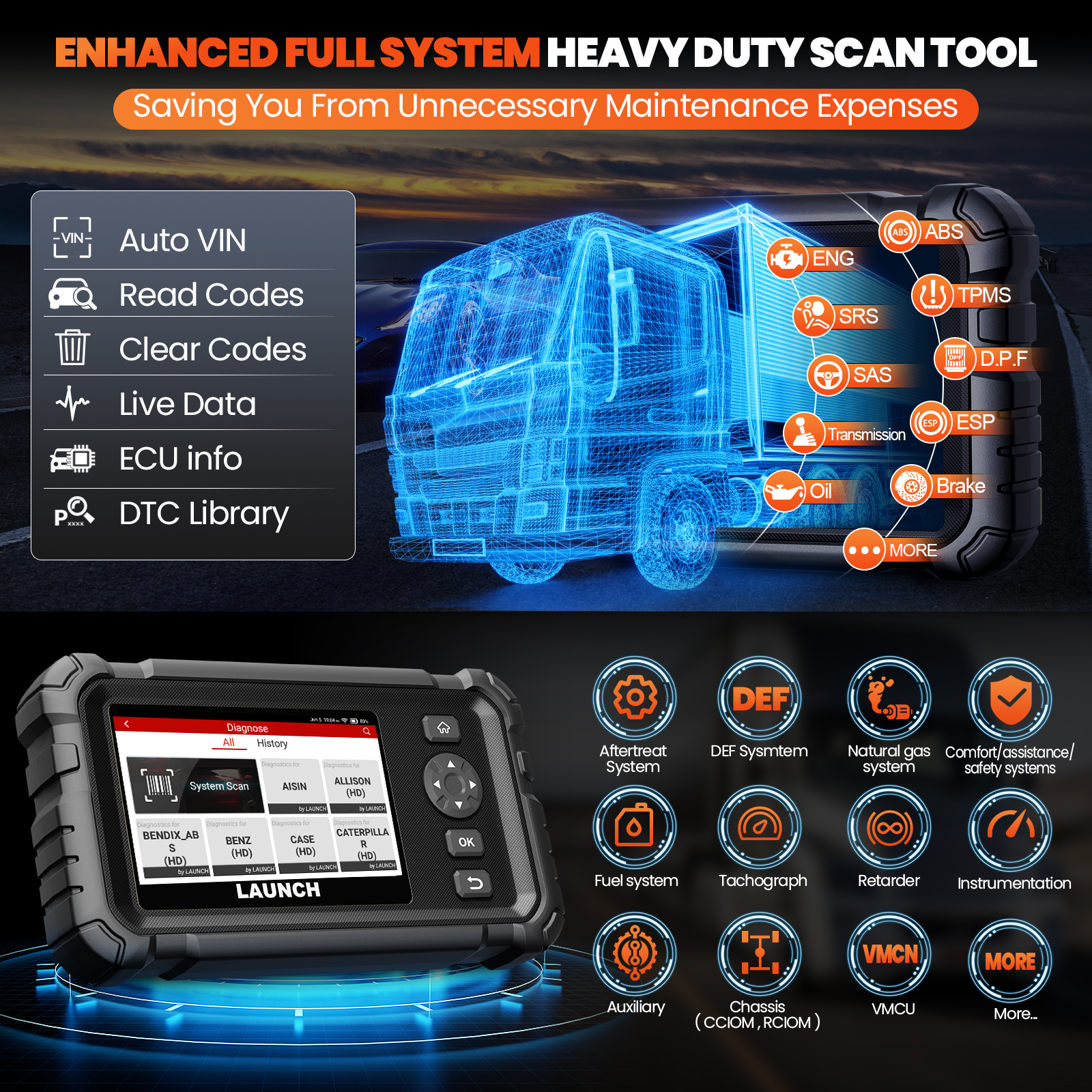 LAUNCH CRP129 HD Elite 24V Hea - огляд і ціна Heavy Equipment Diagnostic Tool